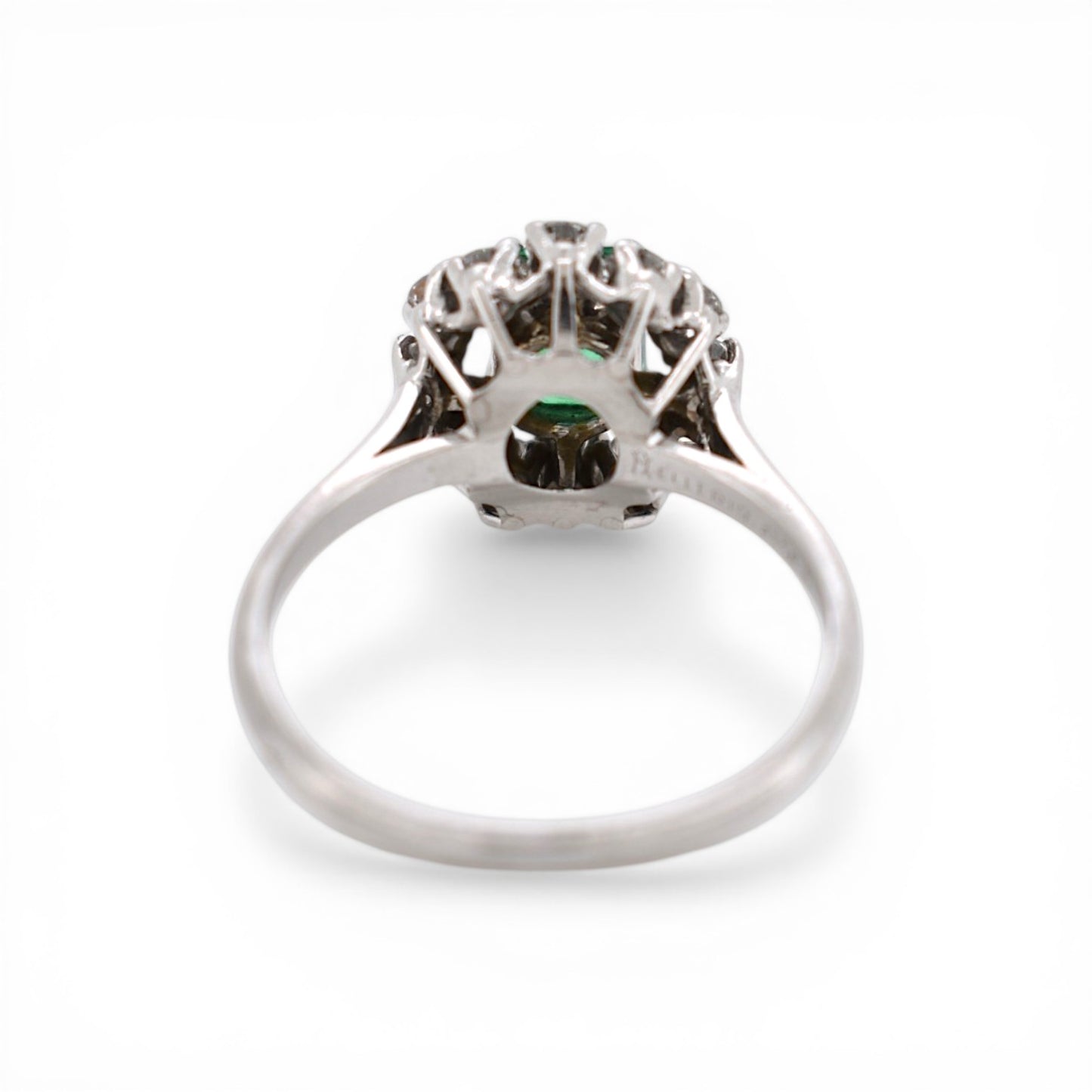 Back of the mellerio vintage engagement ring emerald and diamonds