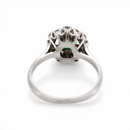 Back of the mellerio vintage engagement ring emerald and diamonds