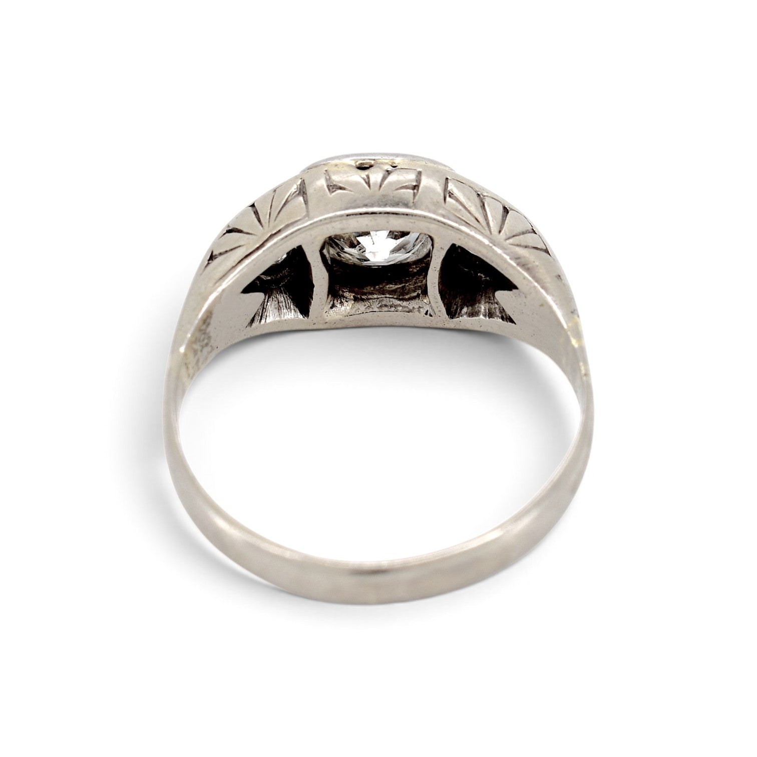 Other Antique Art Deco 18k gold trilogy ring back view 2 hand-engraved shank 4.4g size 5.5 US — Antique Jewelry Finds