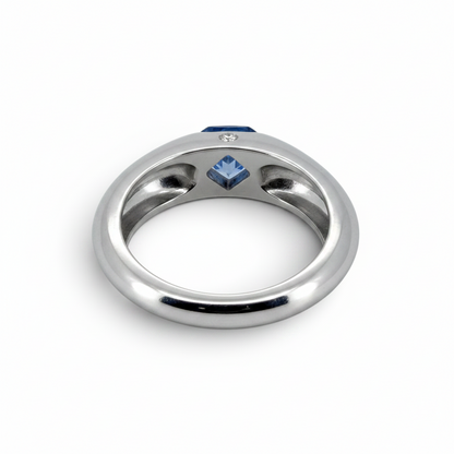 Piaget Biseau signed 18k gold ring sapphire diamond side view eagle head hallmark — Antique Jewelry Finds