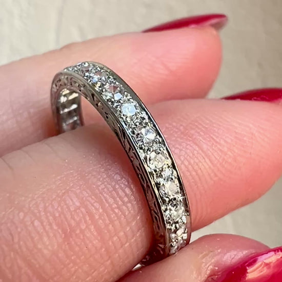 View on video eternity ring platinum and diamonds at natural light