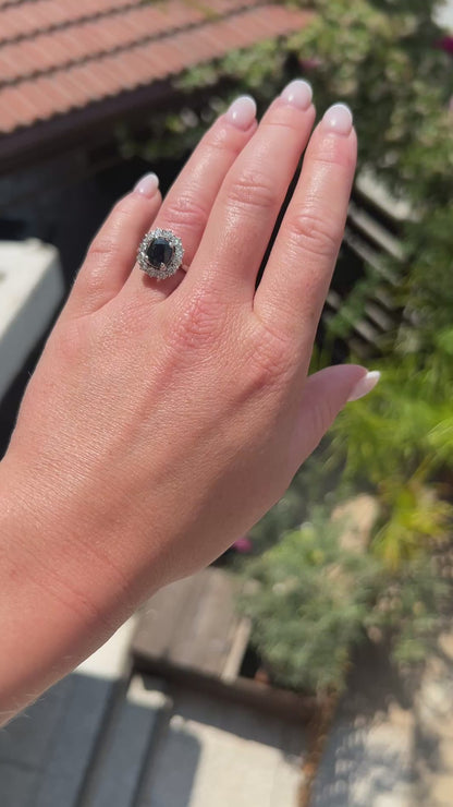 Vintage 2ct Sapphire & Diamond Cluster Ring 18k Gold - Circa 1960