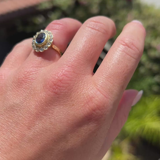Video showing the historical charm, velvety blue flashes, and unique antique sparkle of the unheated 5.00ctw Ceylon old cut sapphires in motion.