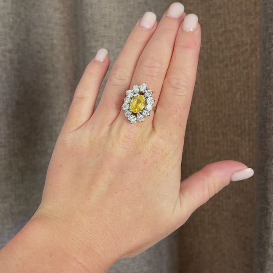 video of the yellow sapphire ceylon ring and diamond halo