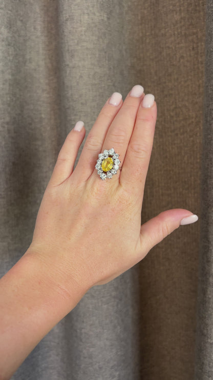 video of the yellow sapphire ceylon ring and diamond halo