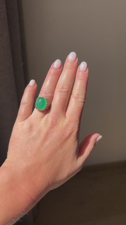 Antique Ottoman Gold Ring — 12ct Natural Ural Emerald & Diamonds | 19th century