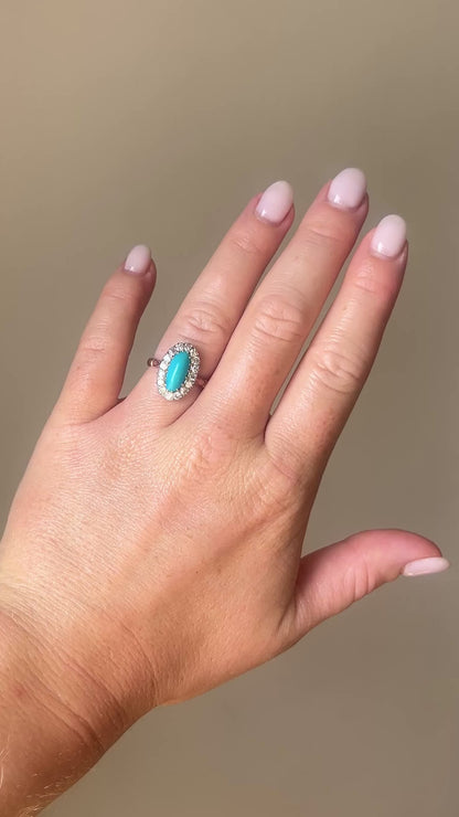 Antique Victorian 18k Gold Ring, Natural Turquoise & Diamond Halo | Circa 1890