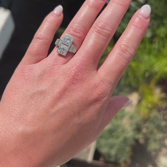 Antique Art Deco Platinum "Toi et Moi" Old-Cut Diamond Ring — Circa 1920