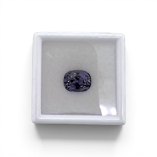 Loose 2.70 carat unheated lavender spinel gemstone from Vietnam displayed inside a luxury presentation gem box by Antique Jewelry Finds.