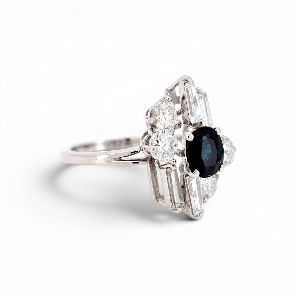 Close-up view of the outer tier of VS clarity brilliant-cut diamonds showcasing their crisp fire and modernist setting.