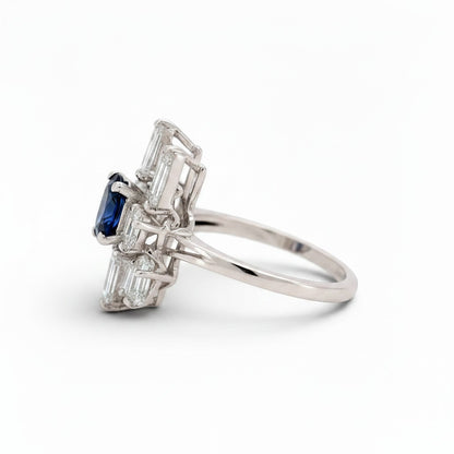 Side profile of the 19x14mm modernist ring showing the geometric elevation of the white gold gallery and sleek band.