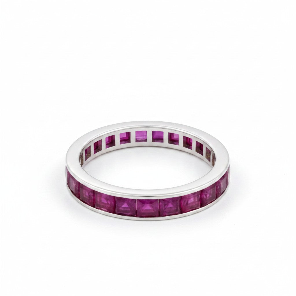 Vintage 1990s 18k white gold full eternity ring with invisible-set natural rubies