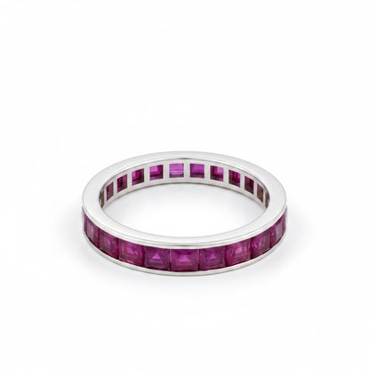 Vintage 1990s 18k white gold full eternity ring with invisible-set natural rubies