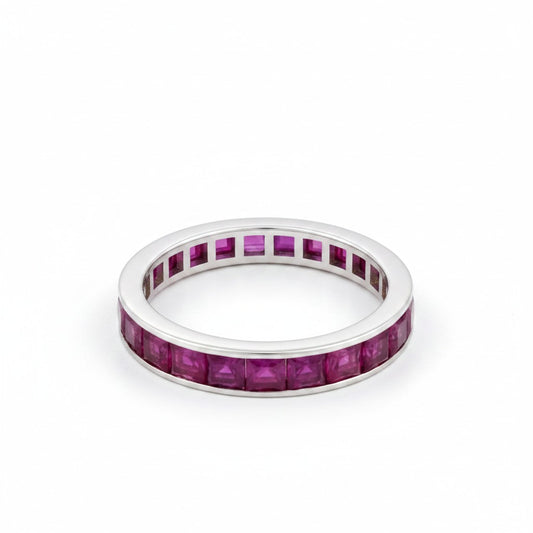 Vintage 1990s 18k white gold full eternity ring with invisible-set natural rubies